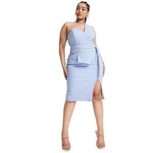Lavish Alice Cornflower Blue One Shoulder Knee Length Cocktail Dress Womens 12